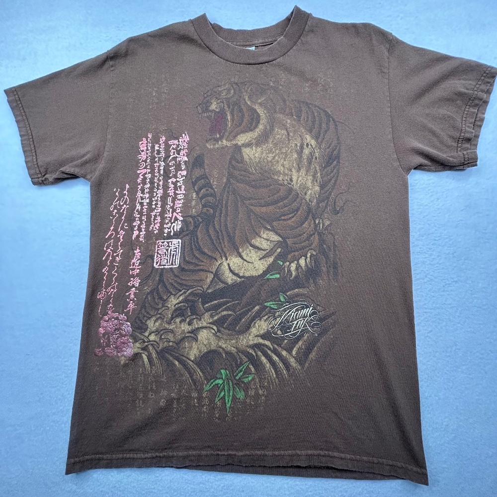 Alstyle Miami Ink VINTAGE Y2K Mens medium Japanese Tiger Tattoo Graphic T-shirt